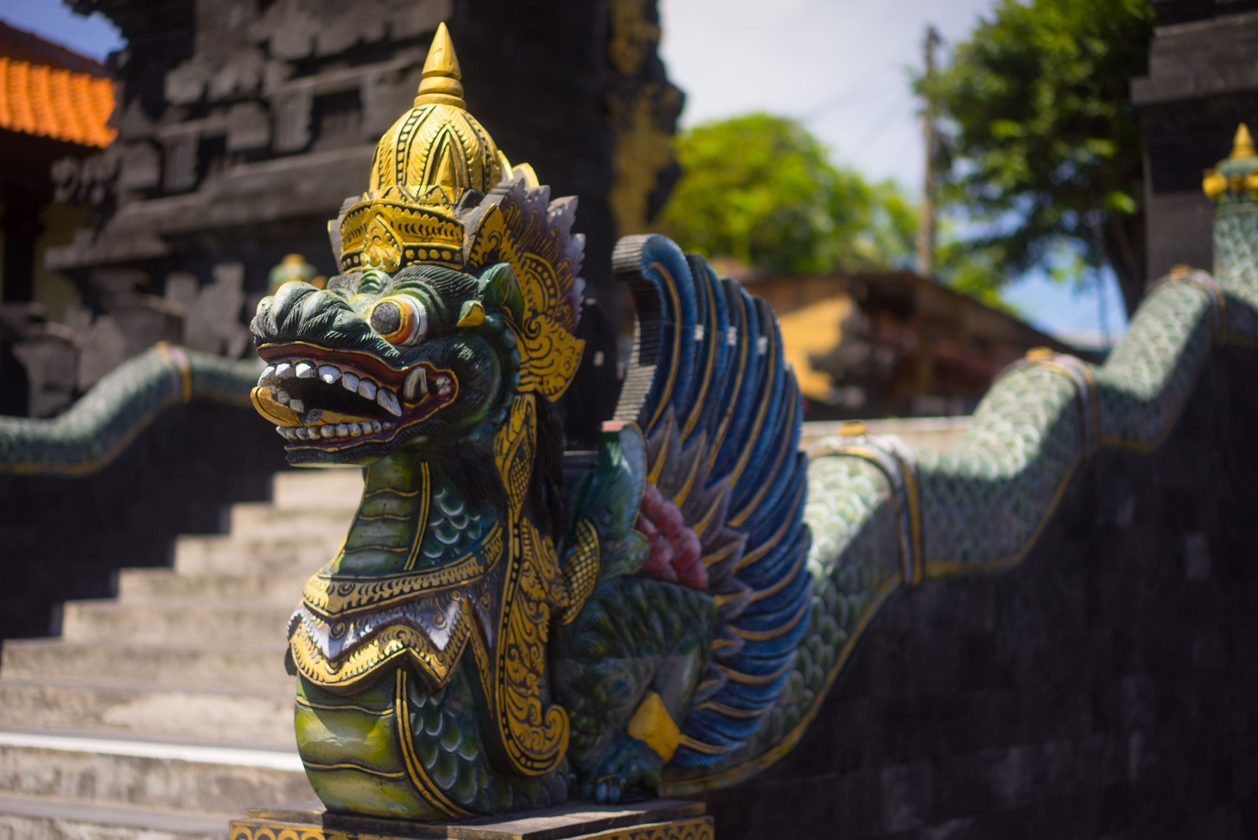 The Naga represents eternal love, prosperity, and protection, commonly found at the entrance to stairs